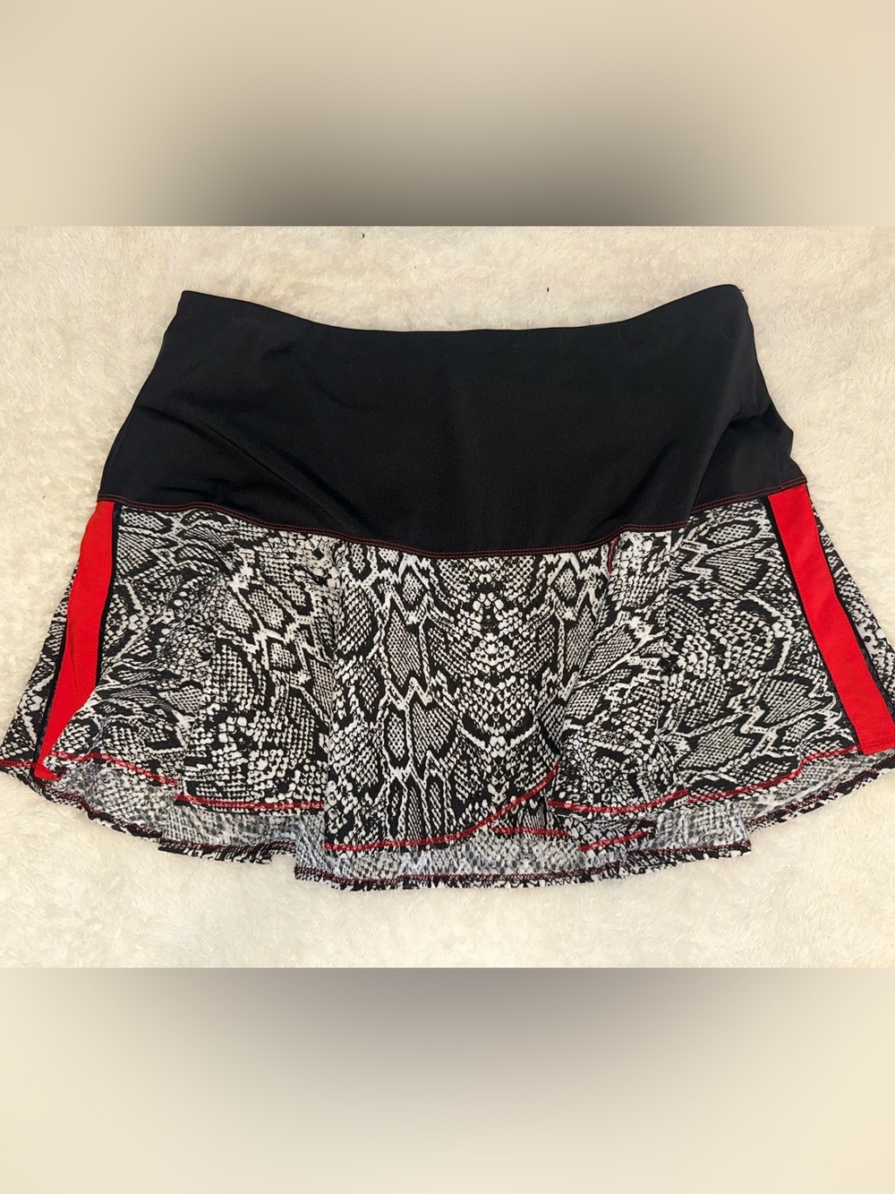 Lucky in Love Black Snake-Print Skater Skirt with Red Accents
